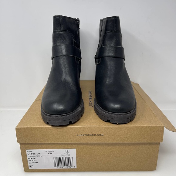 Lucky Brand Soxton Lug Sole Peace Sign Buckle Engineer Booties in Black‎ Size 10 - Picture 2 of 7